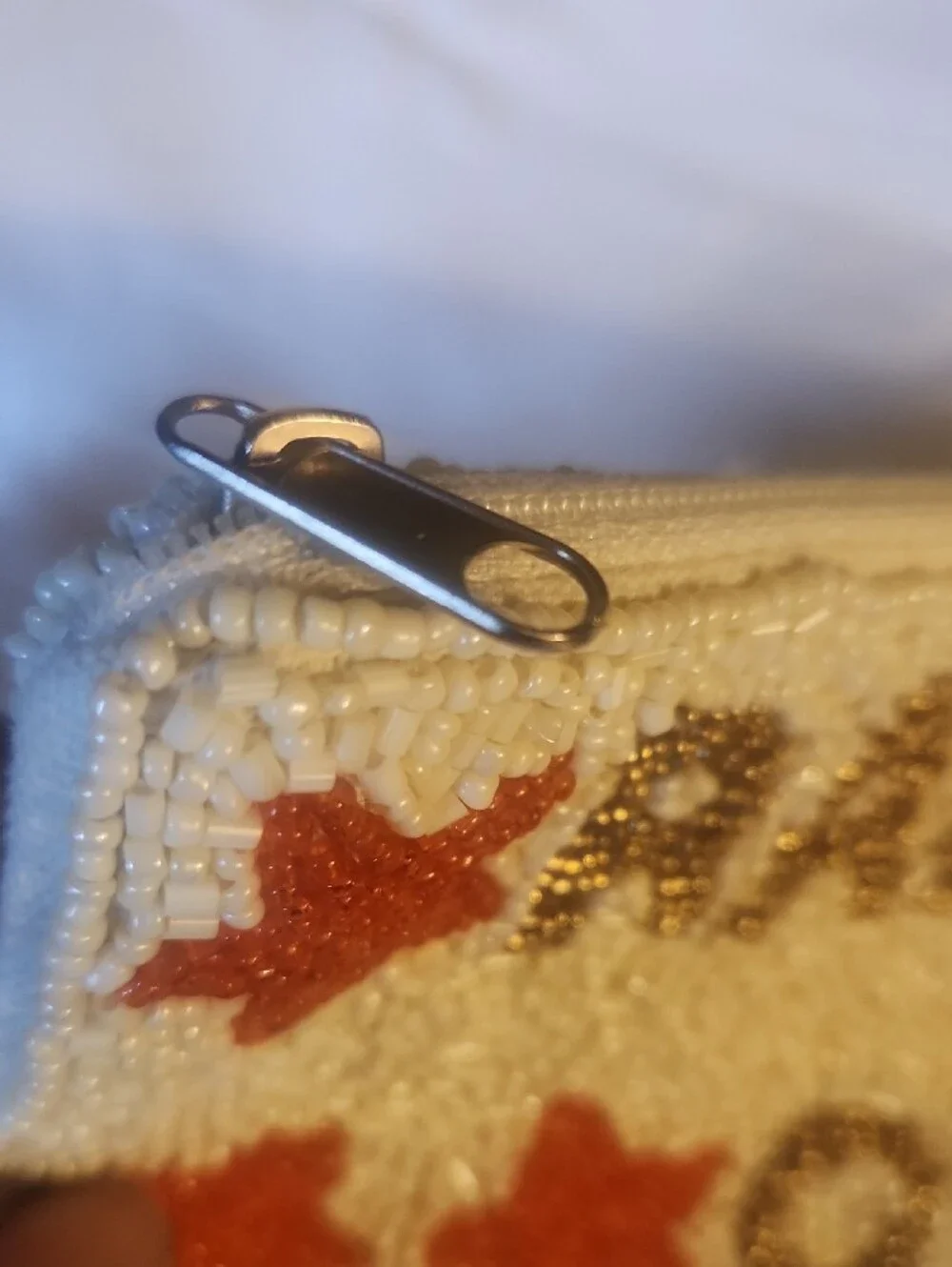Raised on Dolly Beaded Pouch - White & Red